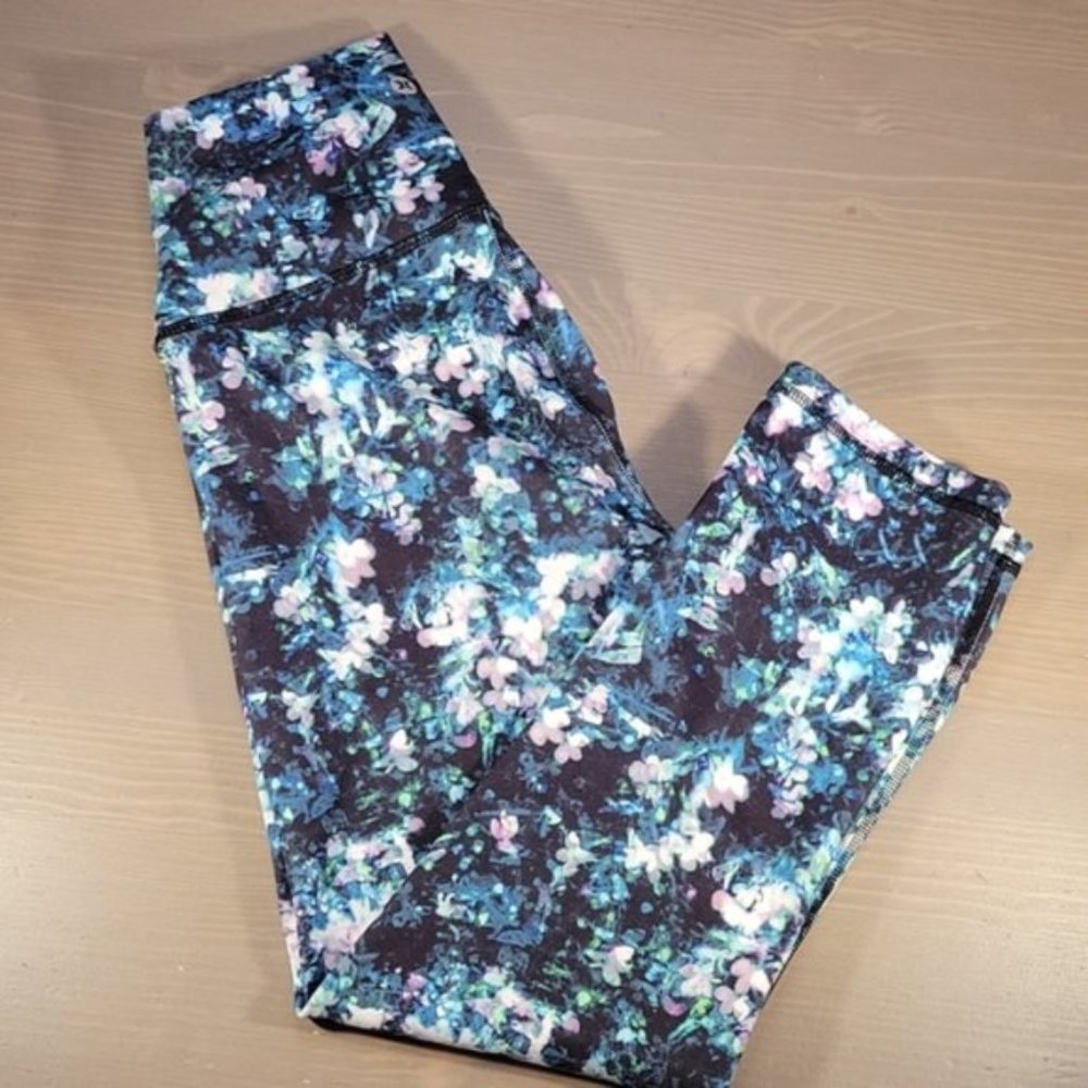 Reebok Athletic Capri Multicolor Watercolor Workout High Waisted Size SP